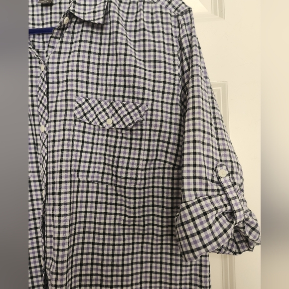Eddie Bauer Purple Black Check Long Sleeve Cotton Shirt SZ XL - Picture 6 of 8